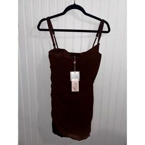 NWT Oh Polly Chocolate Brown Mesh Ruched Corset Mini Dress US 2